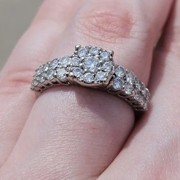 14K White Gold Diamond Halo 2 Row Engagement Ring 1.02TCW Size 6.75